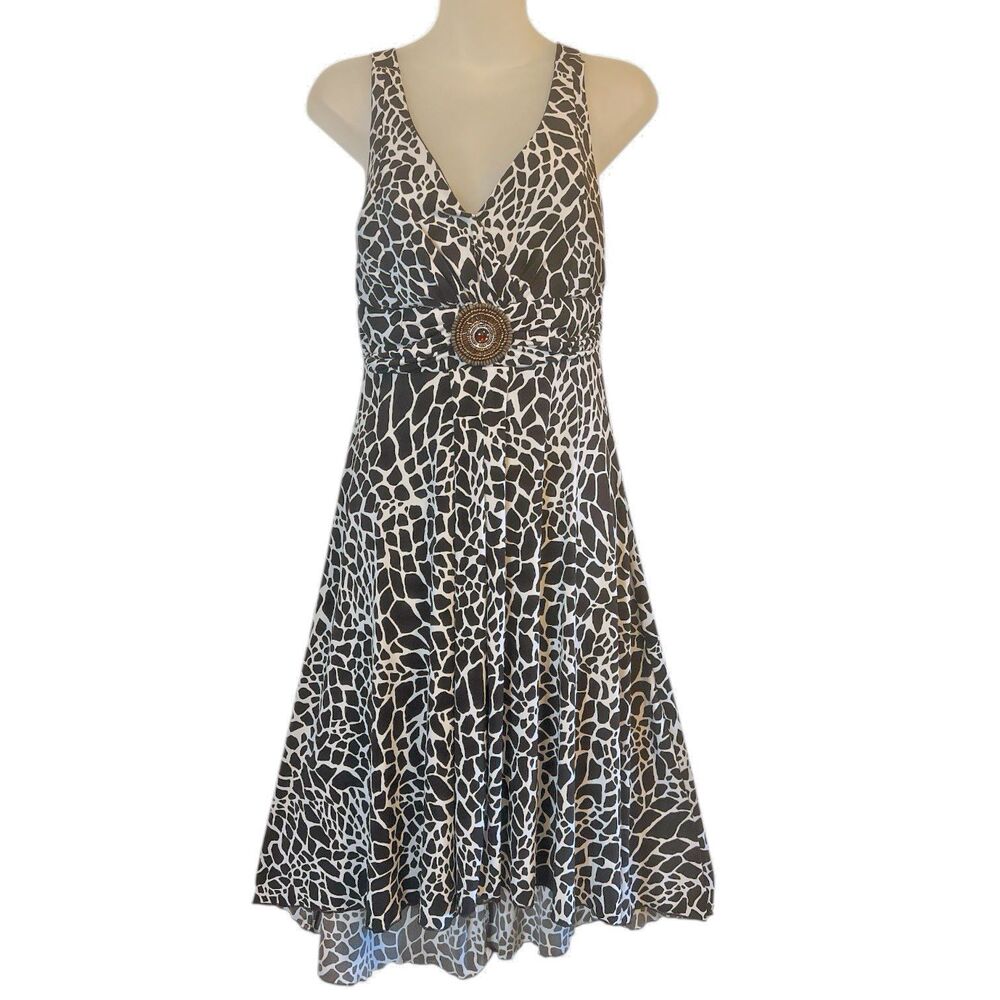 En Focus Giraffe Print Midi Dress Empire Waist Pullover Y2K Small Brown Stretch